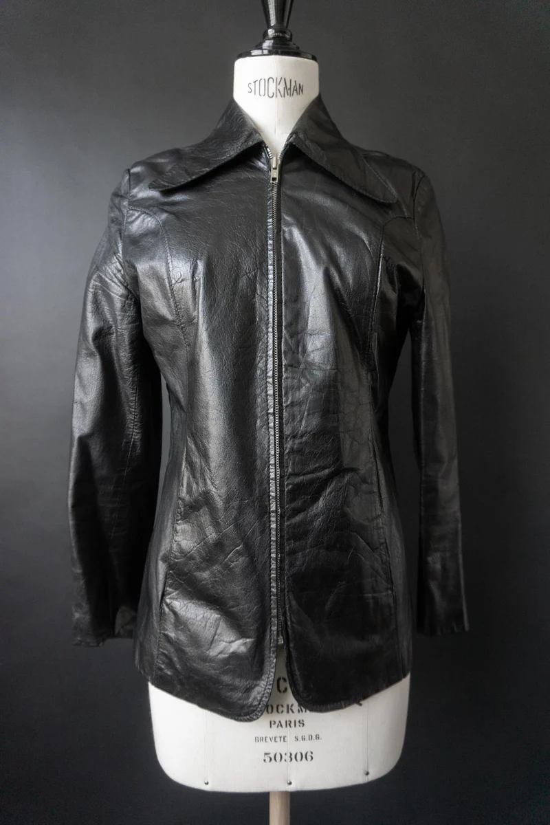 Vintage 70s Lederjacke Echtleder, Zipper, XS-S