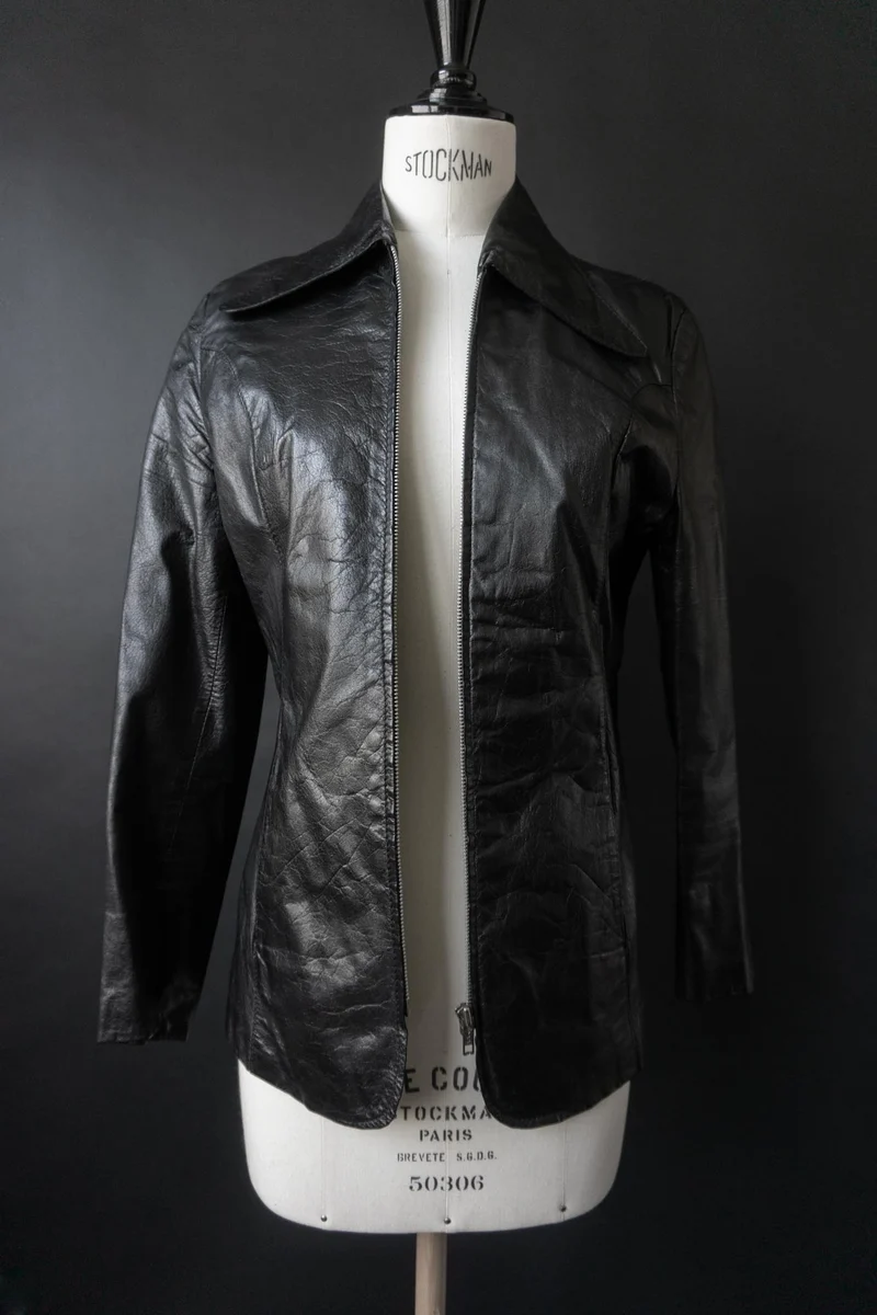 Vintage 70s Lederjacke Echtleder, Zipper, XS-S