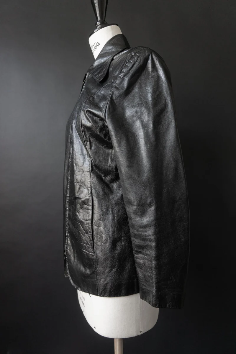 Vintage 70s Lederjacke Echtleder, Zipper, XS-S