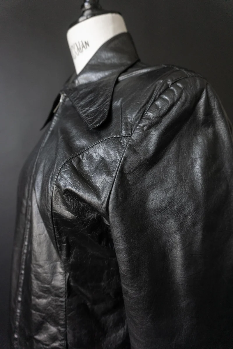 Vintage 70s Lederjacke Echtleder, Zipper, XS-S