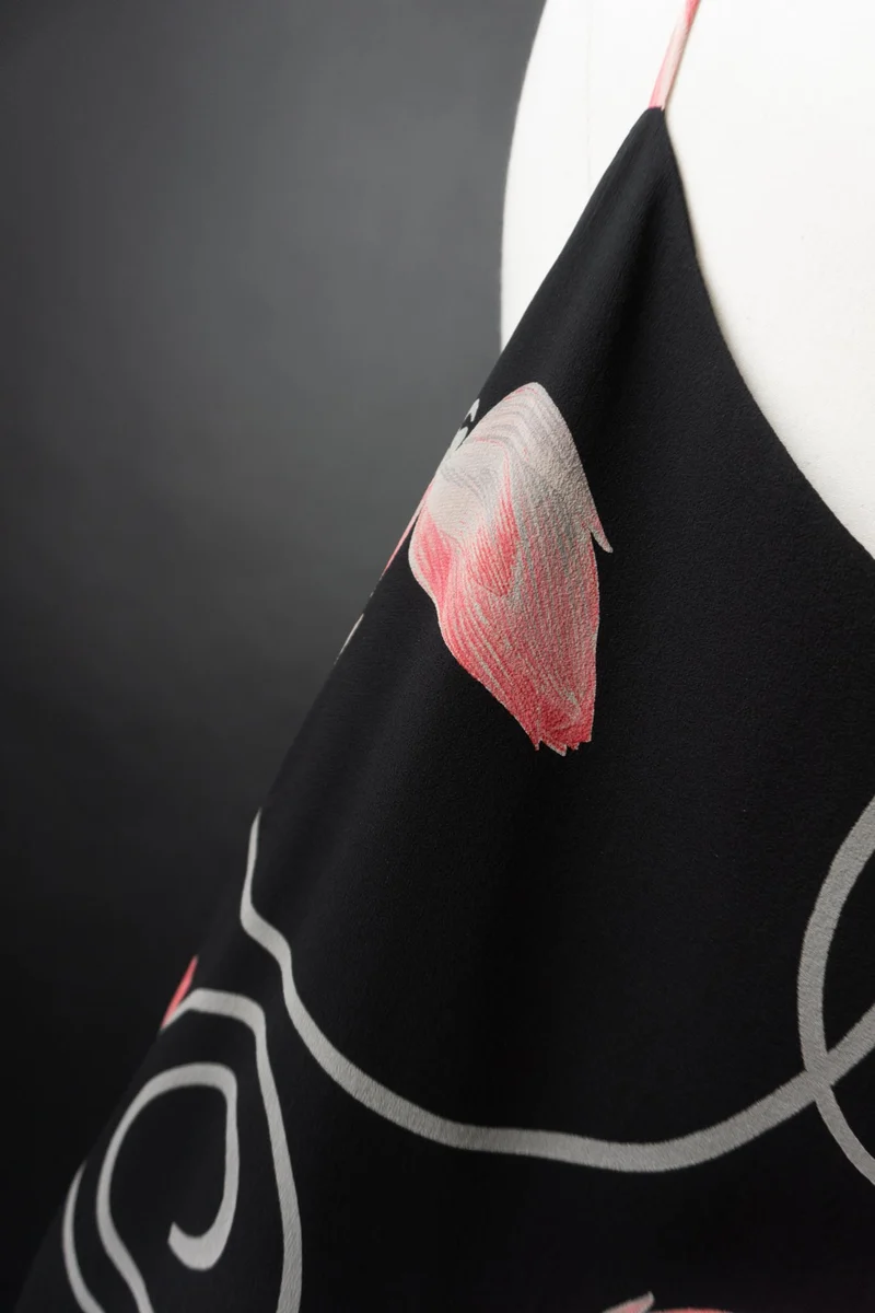Vintage 90s Set: Rock & Top, Pure Silk, dark flowers, M–XL