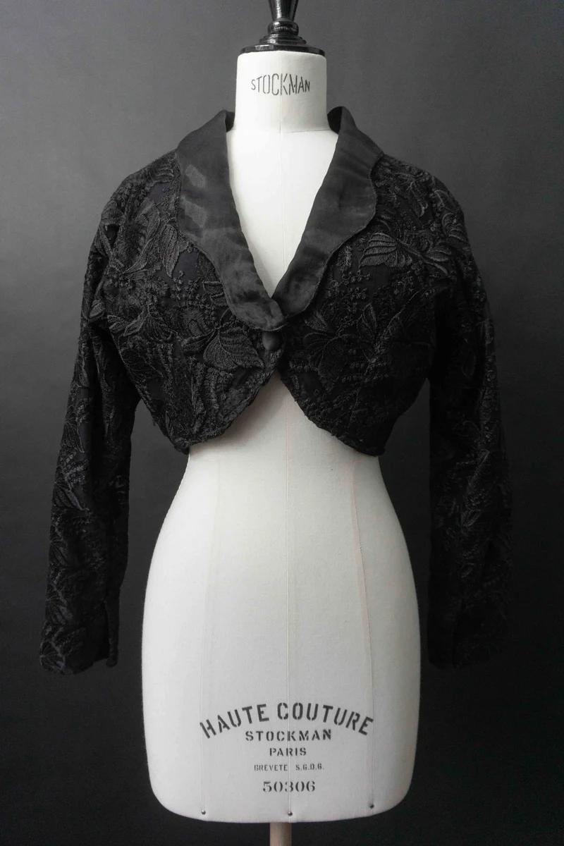 Vintage Bolerojacke, schwarze Spitze, XS–S