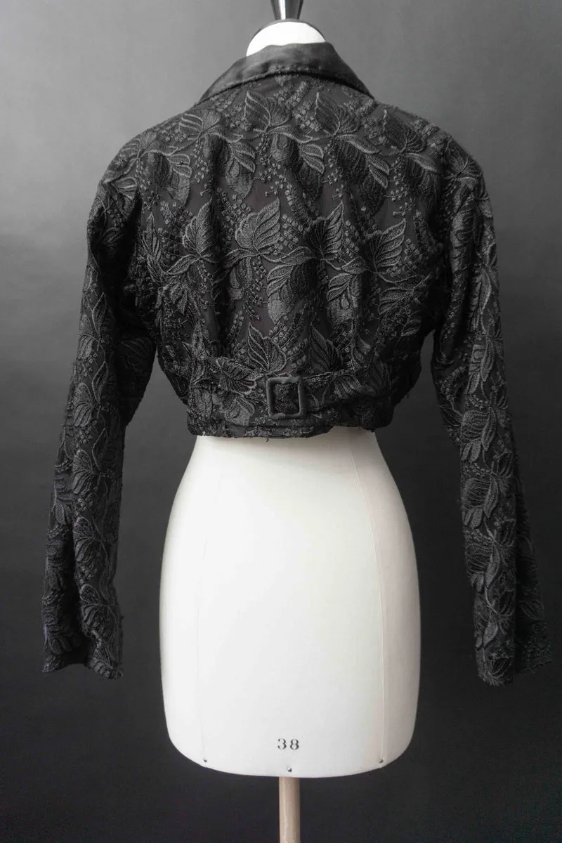 Vintage Bolerojacke, schwarze Spitze, XS–S