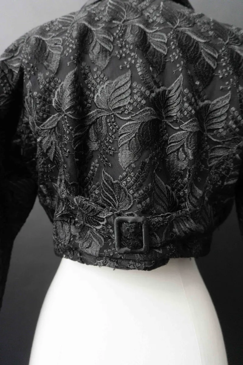 Vintage Bolerojacke, schwarze Spitze, XS–S