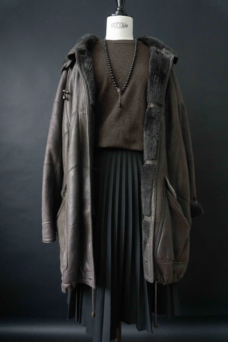 Vintage Pullover Lammwolle, Braun, S–L