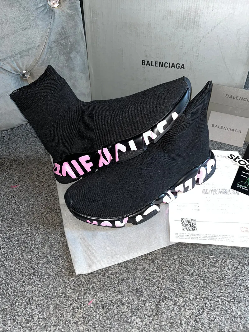 Pink Writing Sock Trainers