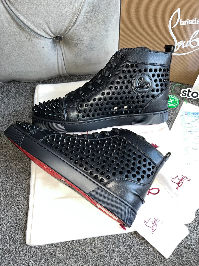 Black Leather Studded High Trainers