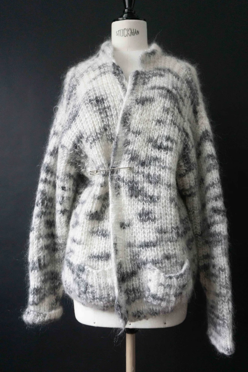 Vintage Handmade Mohair Strickjacke, S–M