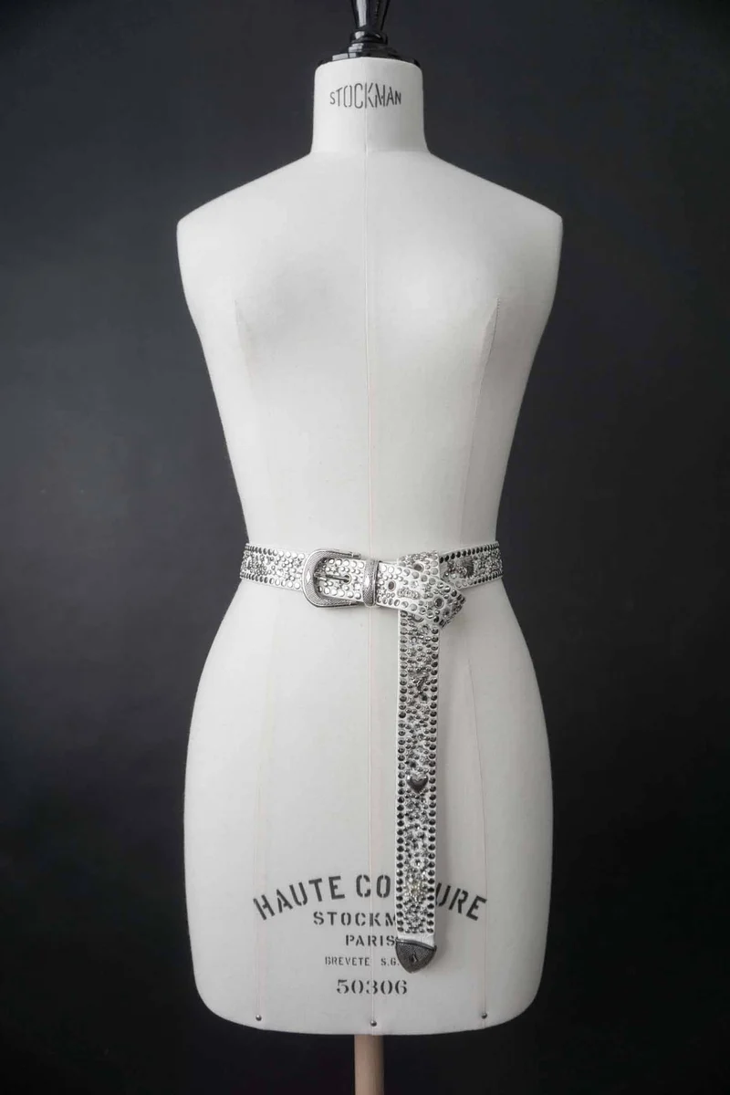 Vintage Kolster Echtledergürtel mit Strass, Nieten und Charms aus den 80er Jahren