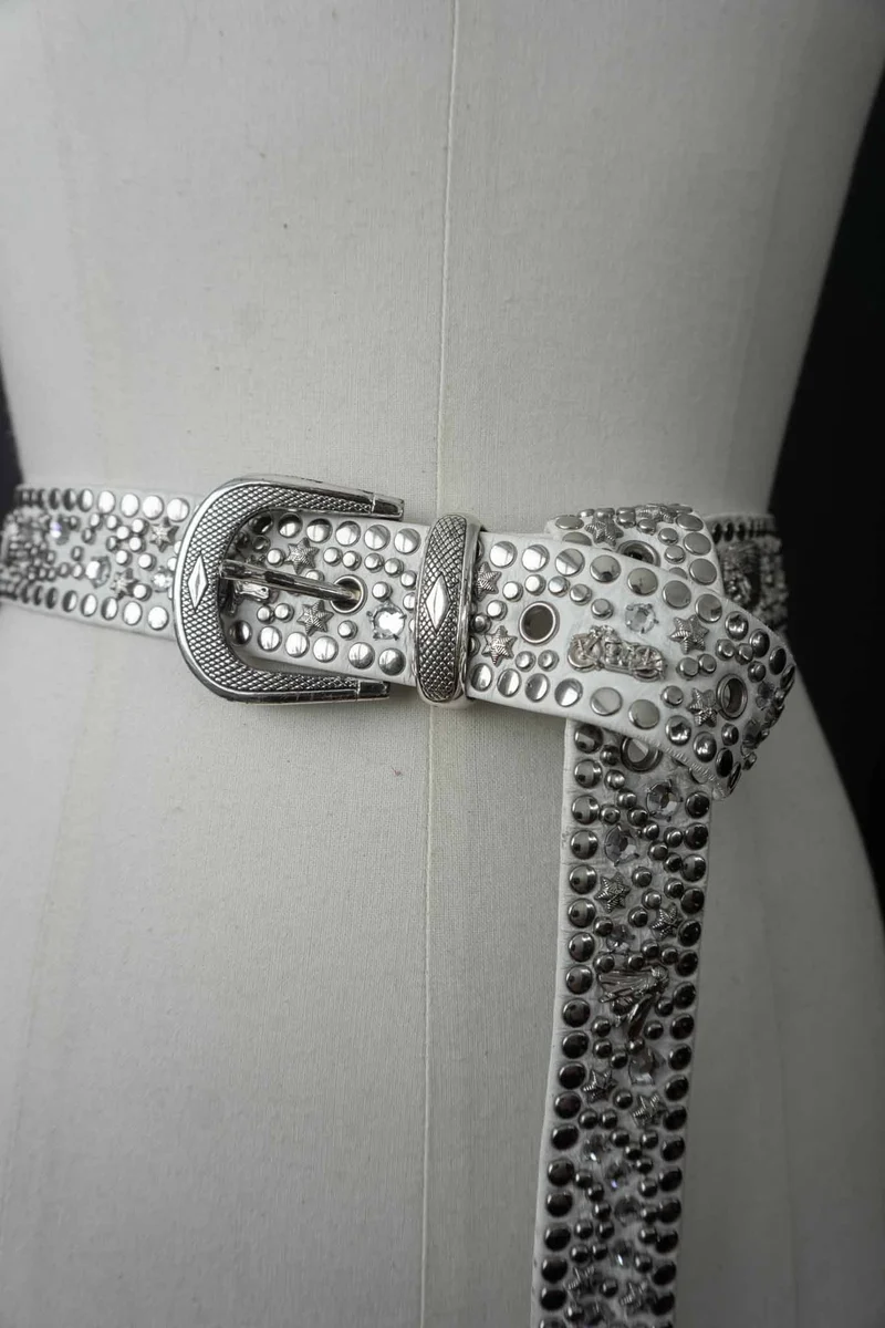 Vintage Kolster Echtledergürtel mit Strass, Nieten und Charms aus den 80er Jahren