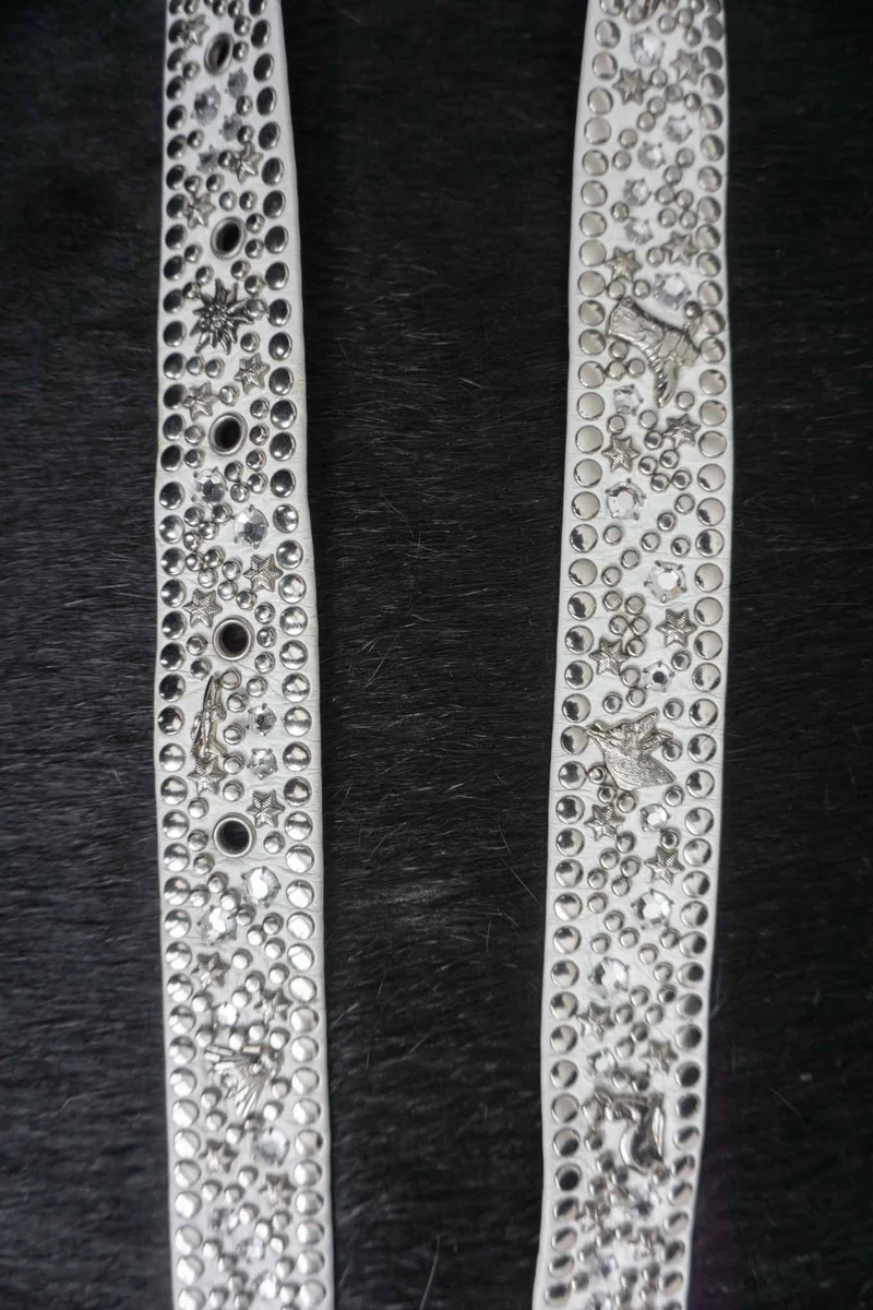 Vintage Kolster Echtledergürtel mit Strass, Nieten und Charms aus den 80er Jahren