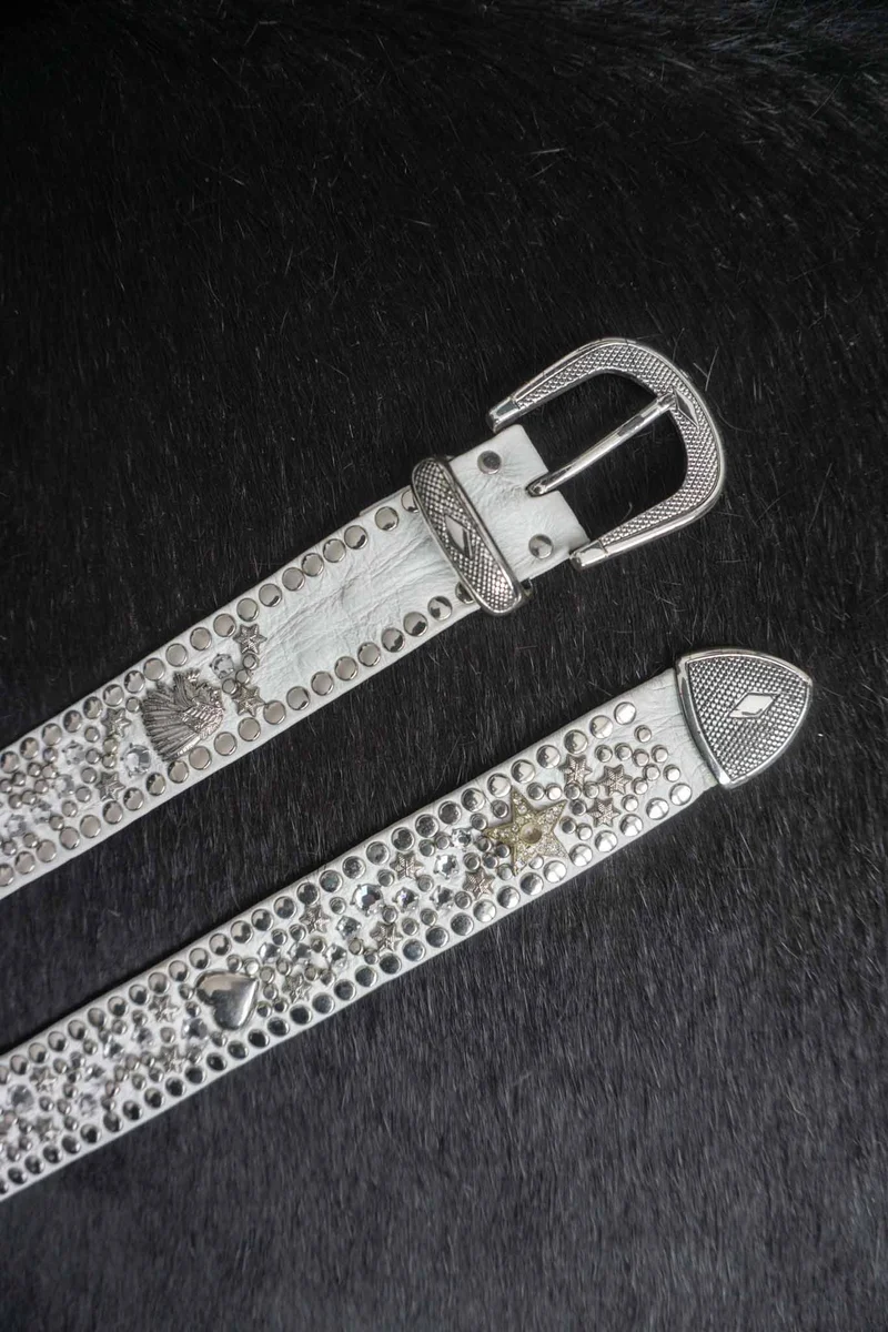 Vintage Kolster Echtledergürtel mit Strass, Nieten und Charms aus den 80er Jahren