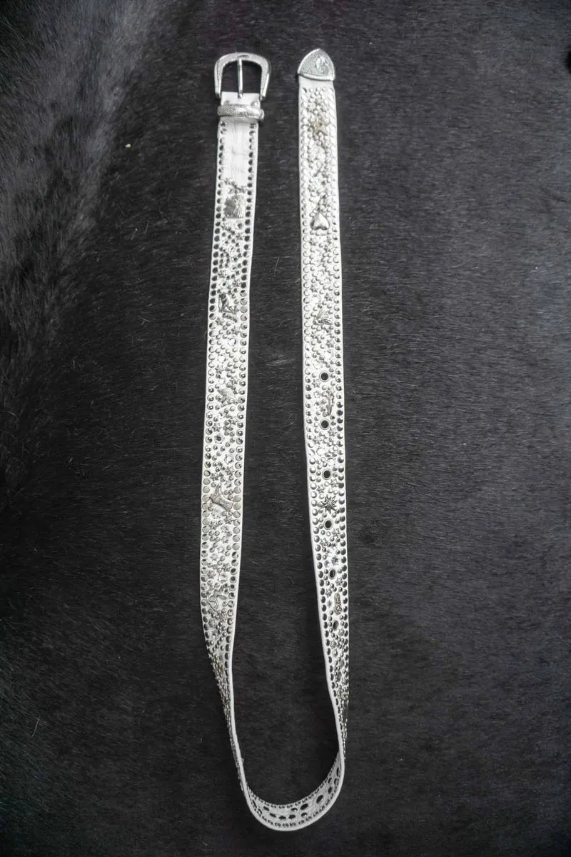 Vintage Kolster Echtledergürtel mit Strass, Nieten und Charms aus den 80er Jahren