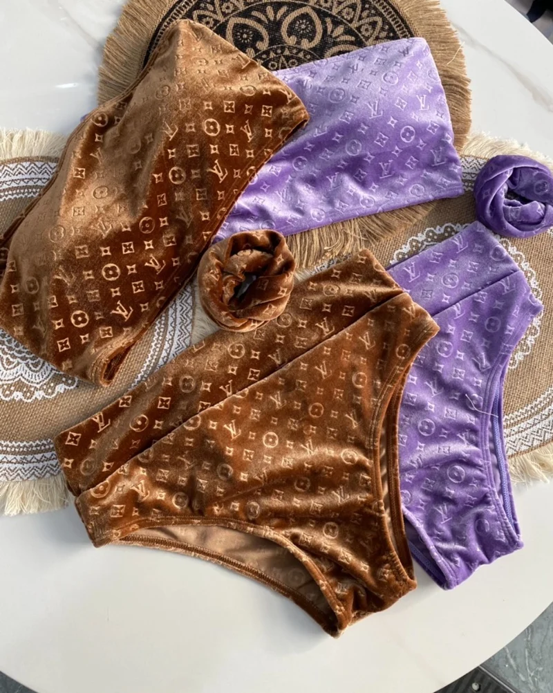 3pc Hairband Velvet Bikini Set