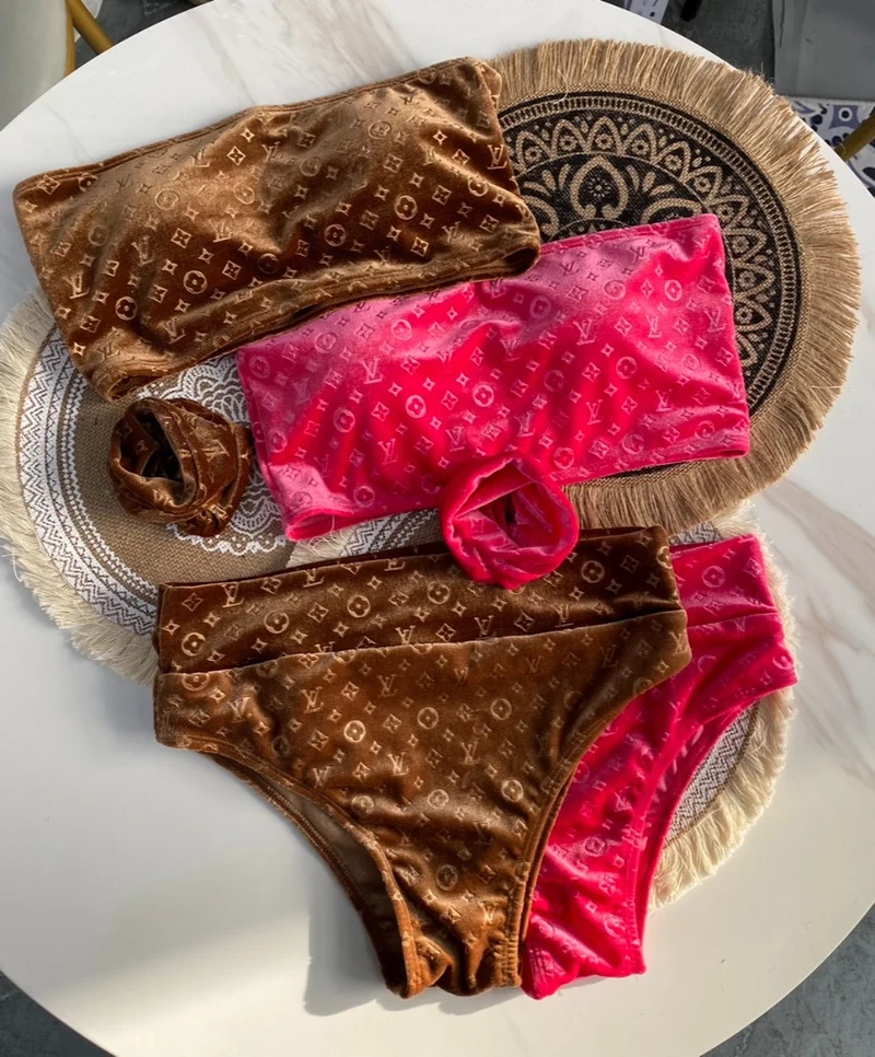 3pc Hairband Velvet Bikini Set