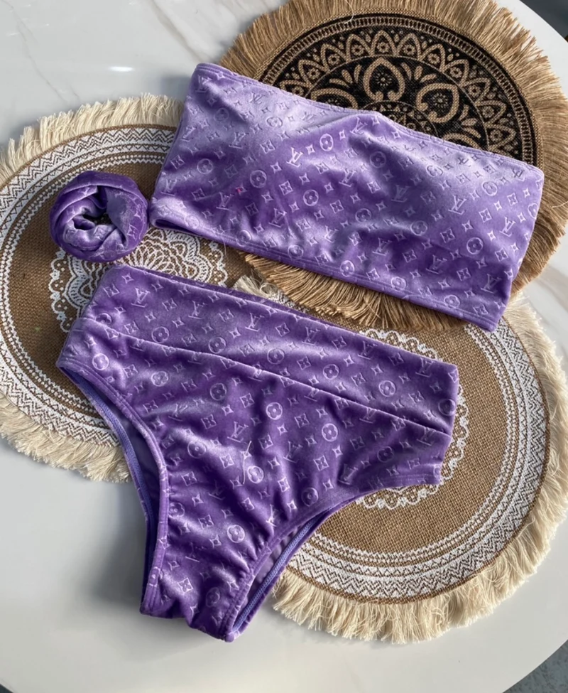 3pc Hairband Velvet Bikini Set