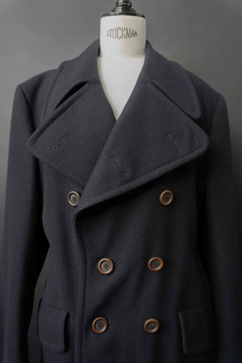 Vintage Military Wollmantel, Navy, M–L