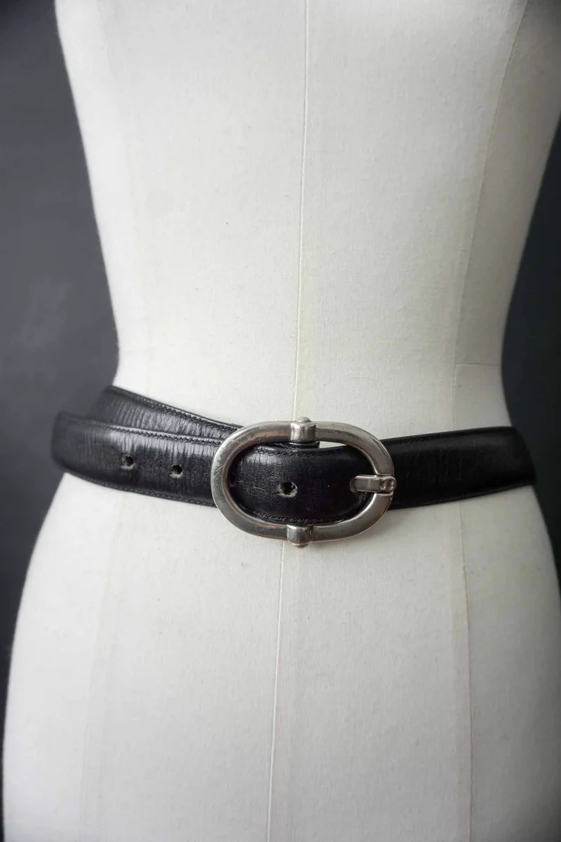 Vintage 80s Aigner Gürtel Echtleder Schwarz – Silberne Schnalle