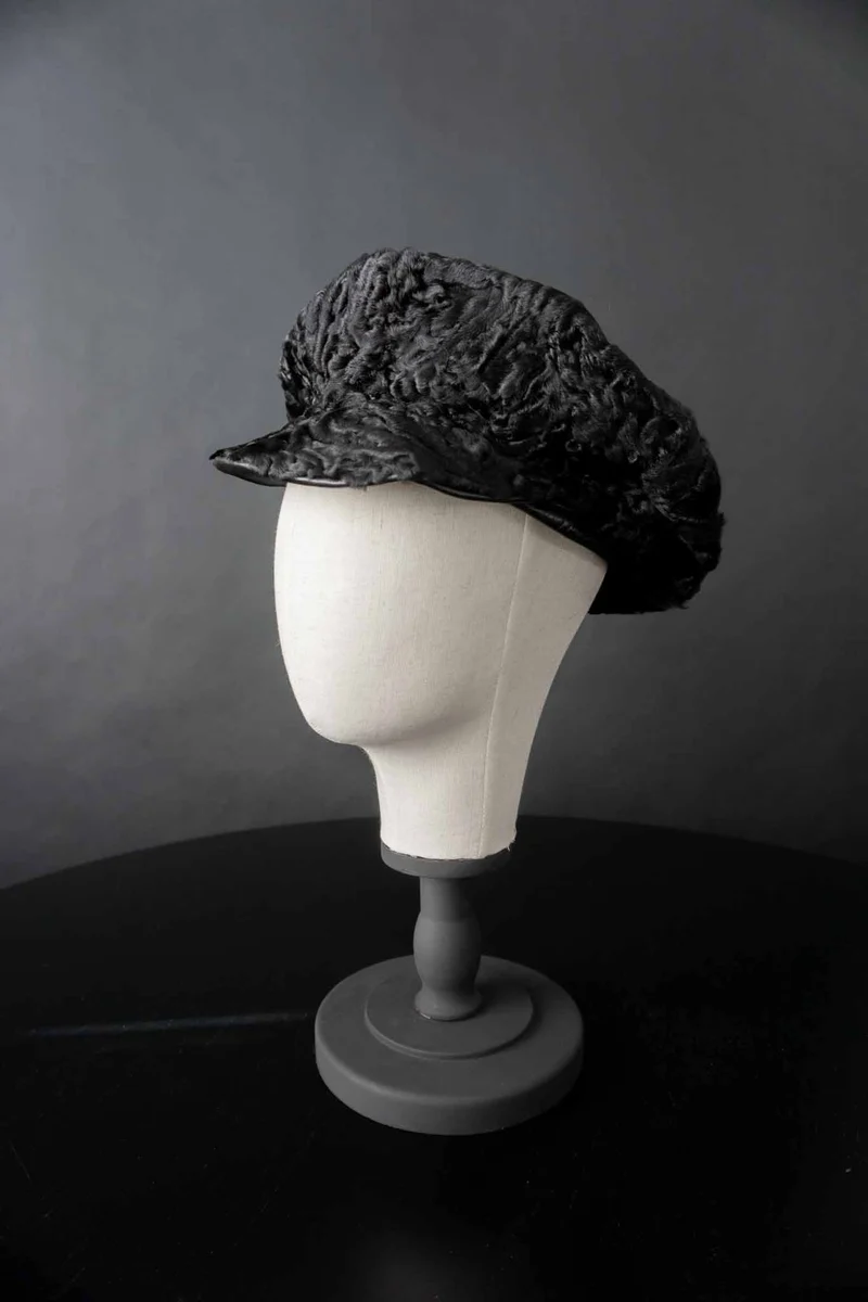 Vintage Bakerboy Hat Lammfell Schwarz