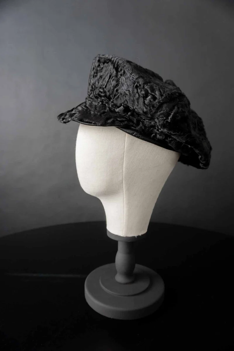 Vintage Bakerboy Hat Lammfell Schwarz