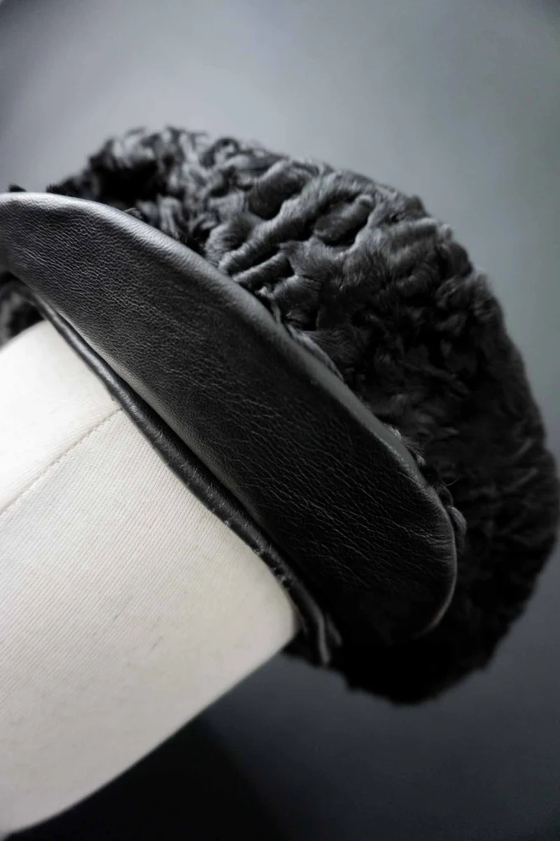 Vintage Bakerboy Hat Lammfell Schwarz