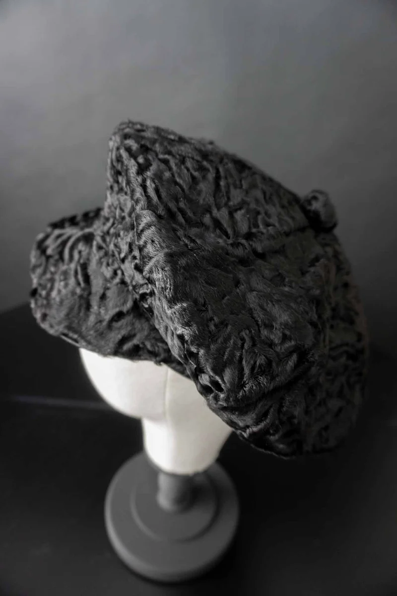 Vintage Bakerboy Hat Lammfell Schwarz