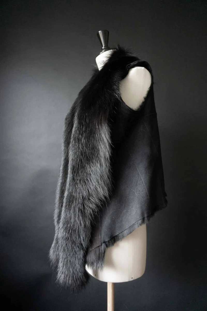 Vintage Pelzweste Nerz, Schwarz, XS–M