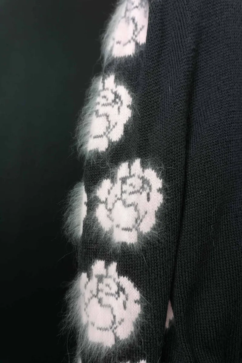 Vintage Angora Strickjacke Rosen, S–M