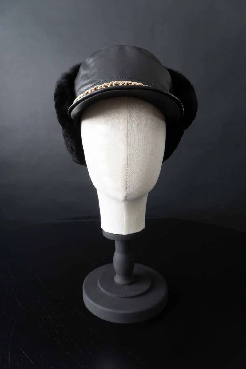 Vintage Chapka Leder, Schwarz, S