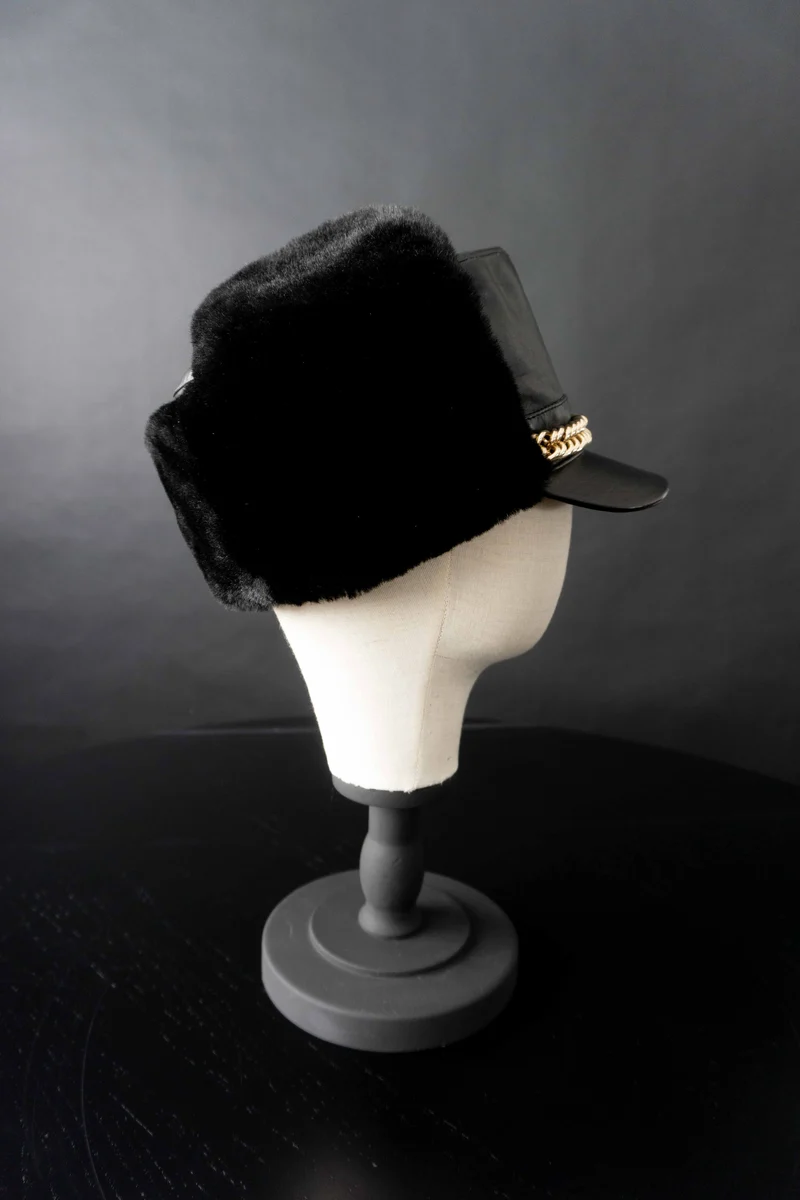 Vintage Chapka Leder, Schwarz, S