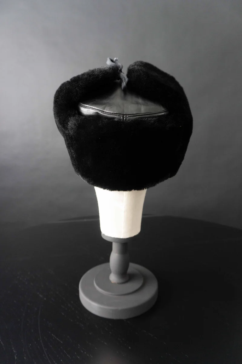 Vintage Chapka Leder, Schwarz, S