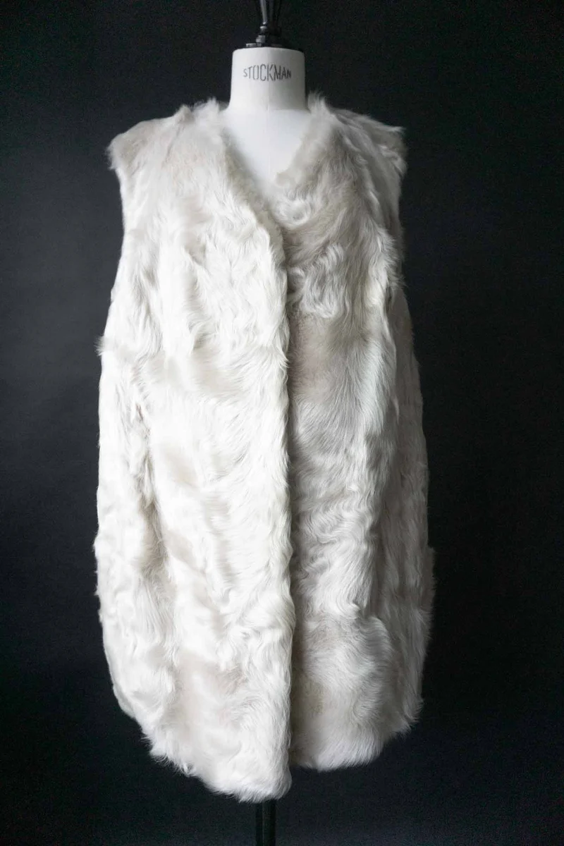 Vintage Pelzweste Lammfell, Creme, M–XL