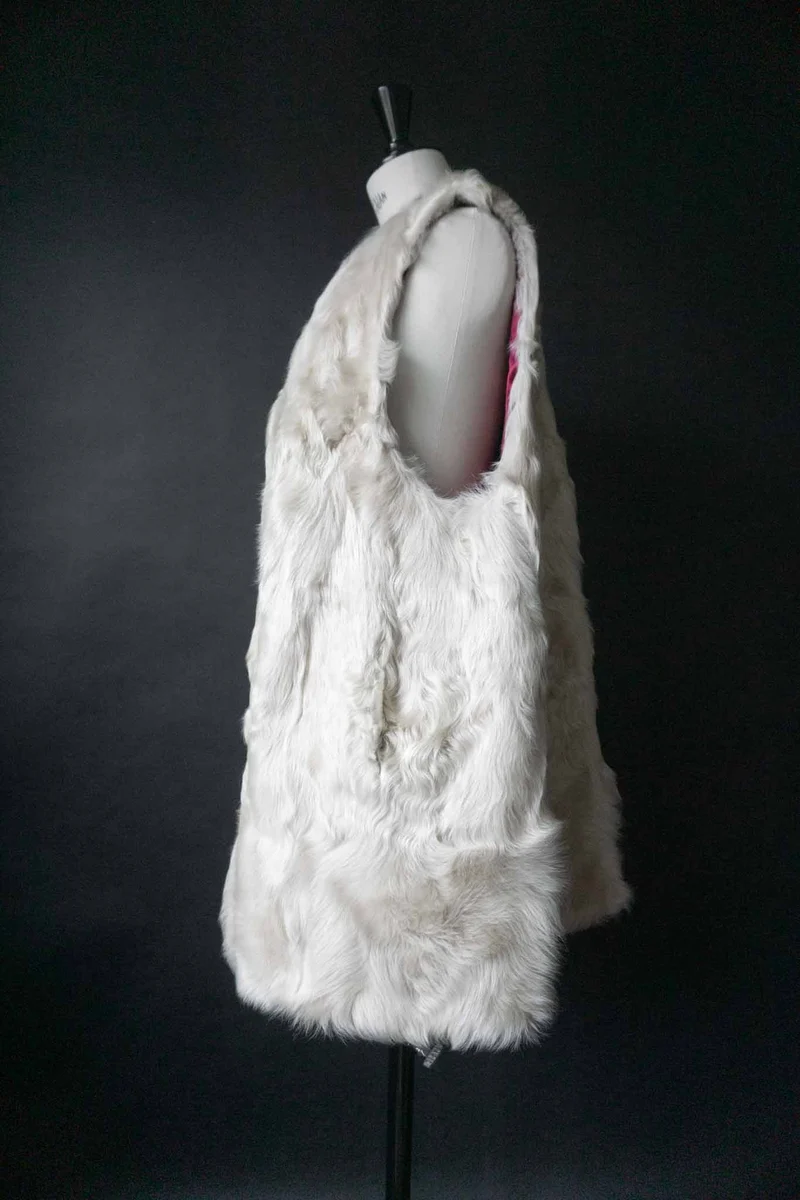 Vintage Pelzweste Lammfell, Creme, M–XL