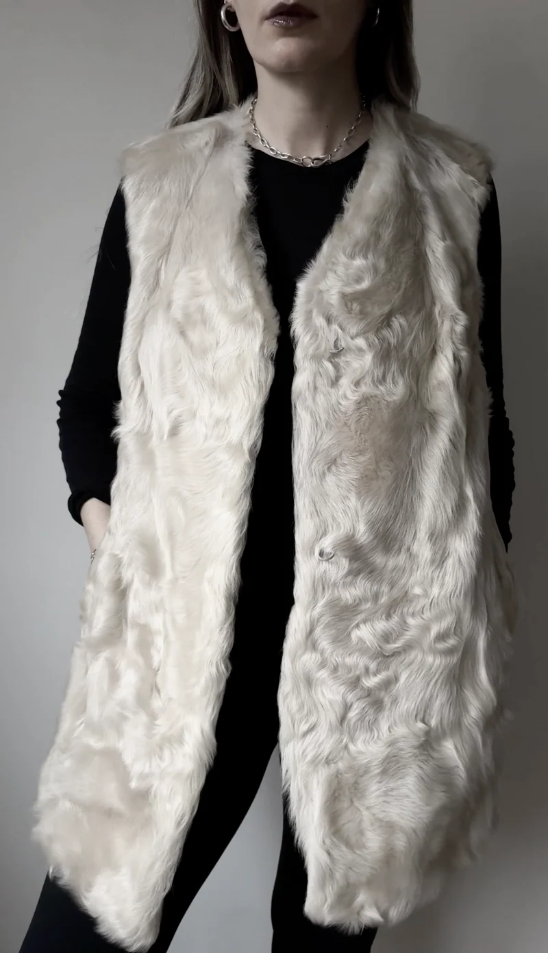 Vintage Pelzweste Lammfell, Creme, M–XL
