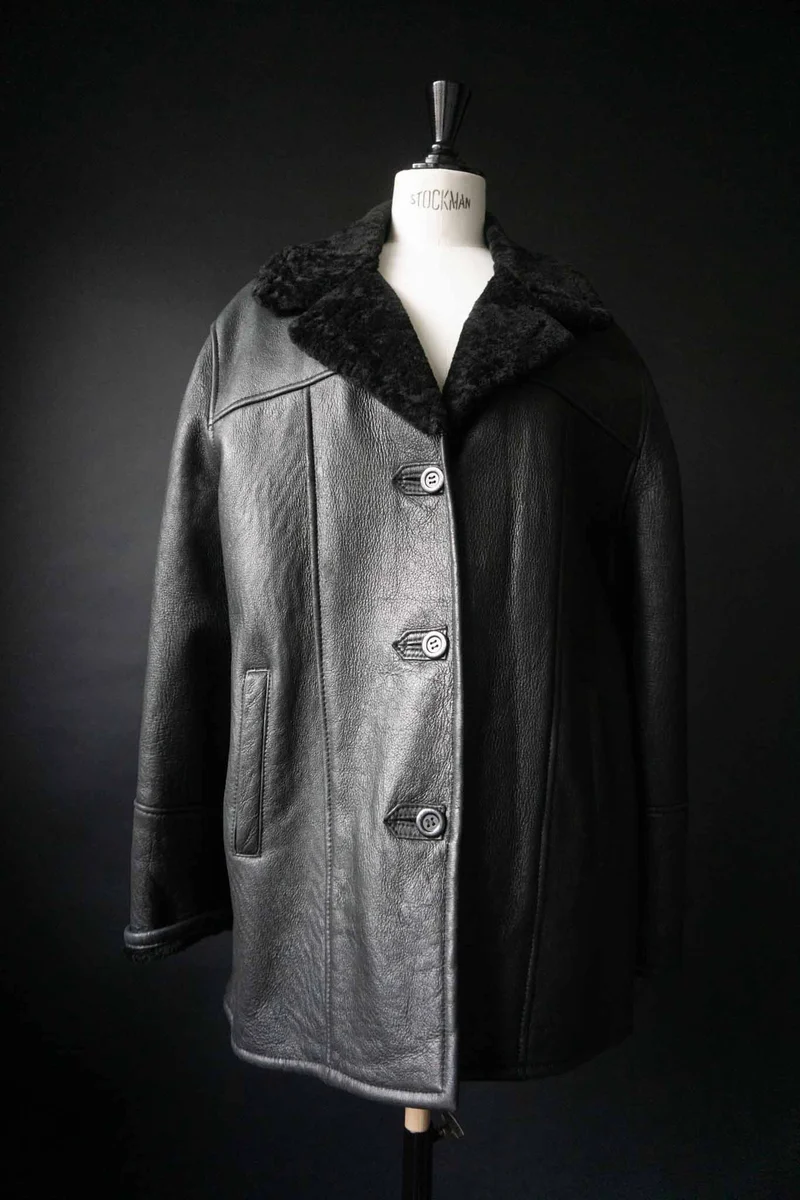 Vintage Lammfelljacke Schwarz, S–M