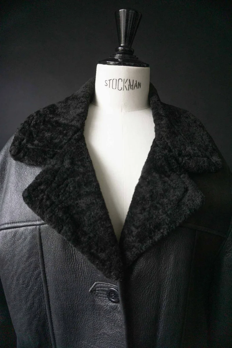 Vintage Lammfelljacke Schwarz, S–M