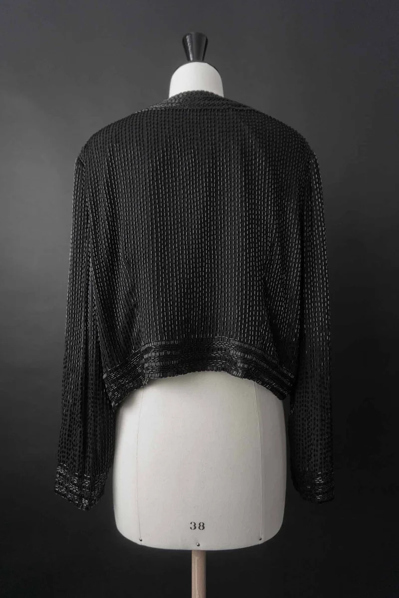 Vintage 80s Seidenjacke mit Allover-Beading Pailetten, M–L