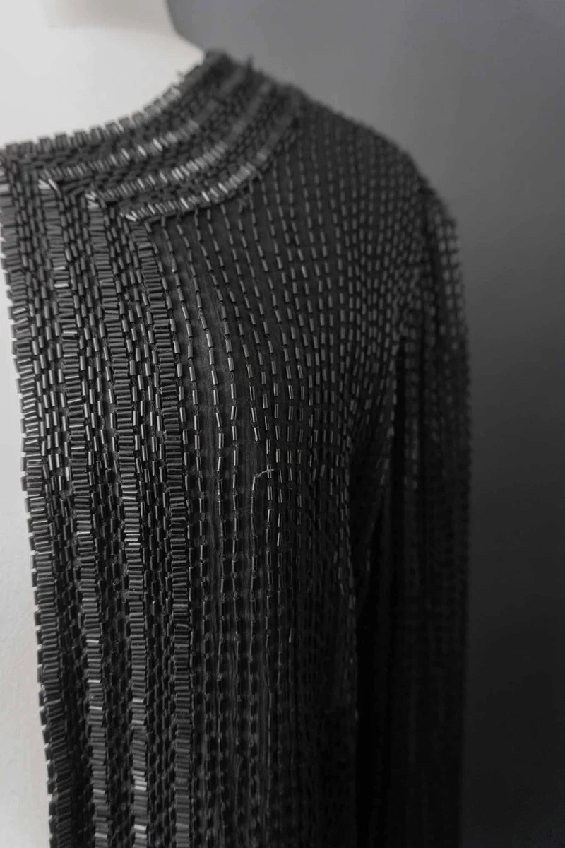 Vintage 80s Seidenjacke mit Allover-Beading Pailetten, M–L
