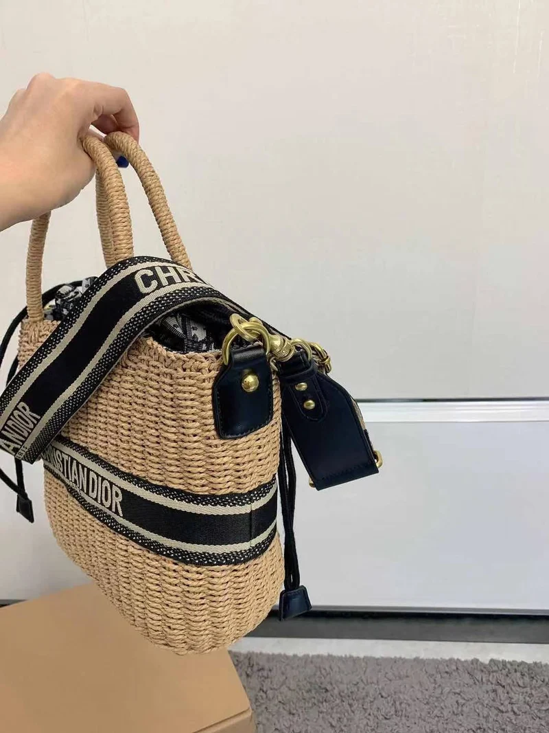 Wicker Handle Bag With Strap CD