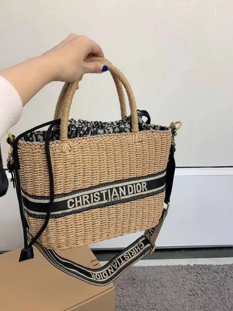 Wicker Handle Bag With Strap CD