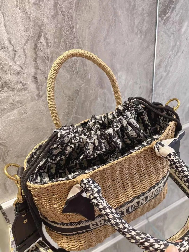Wicker Handle Bag With Strap CD