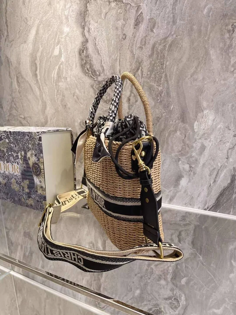 Wicker Handle Bag With Strap CD