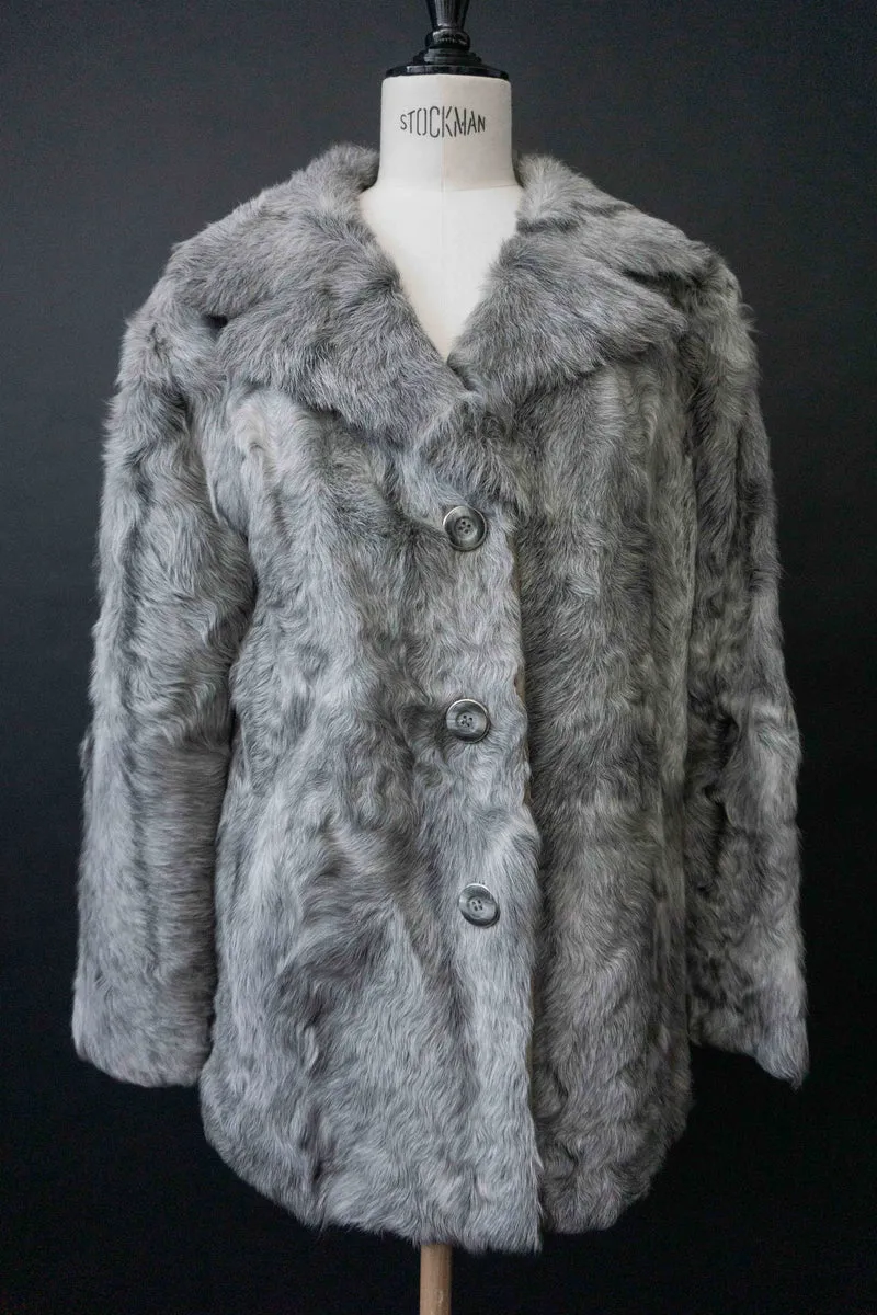 Vintage 70s Lammfelljacke, Grau, M–L