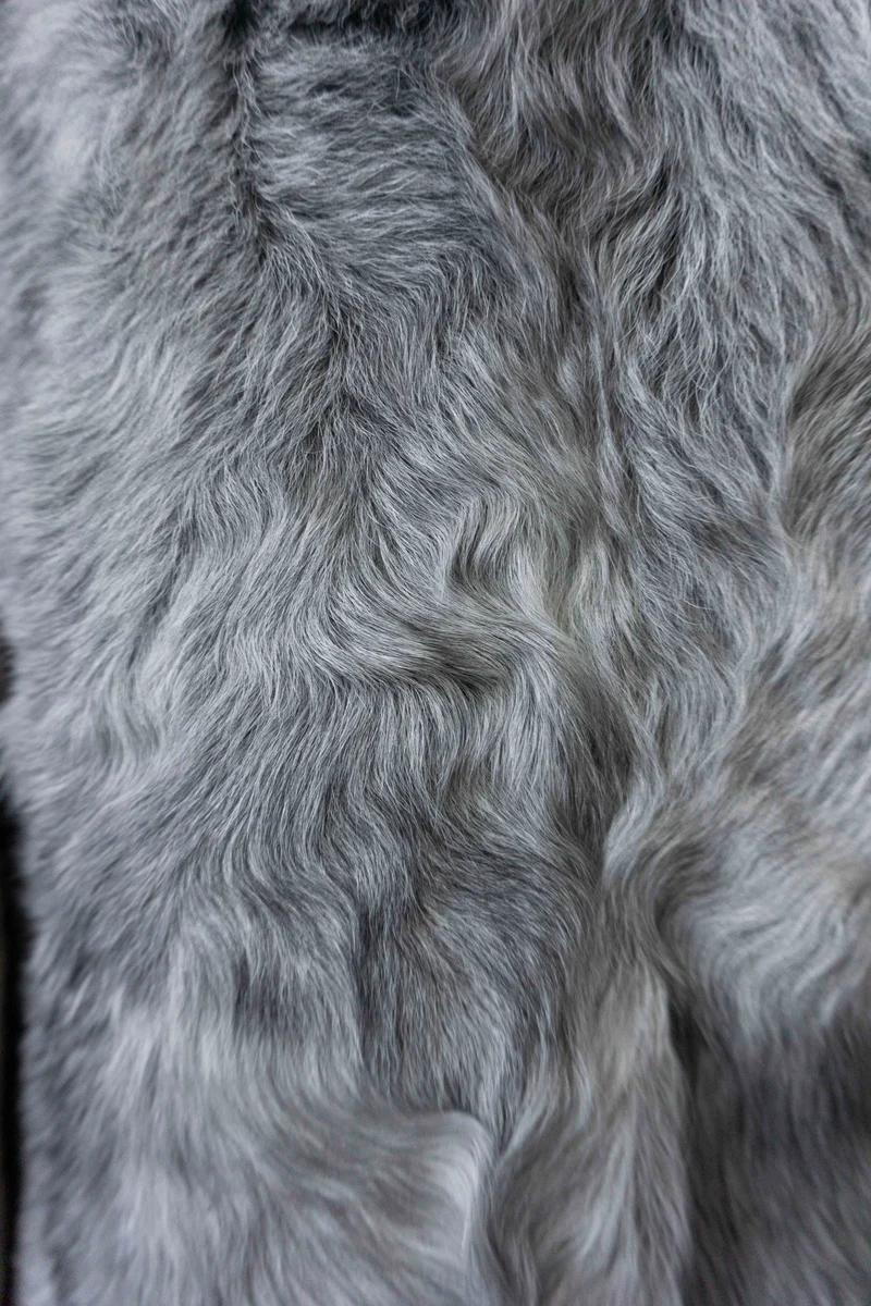 Vintage 70s Lammfelljacke, Grau, M–L