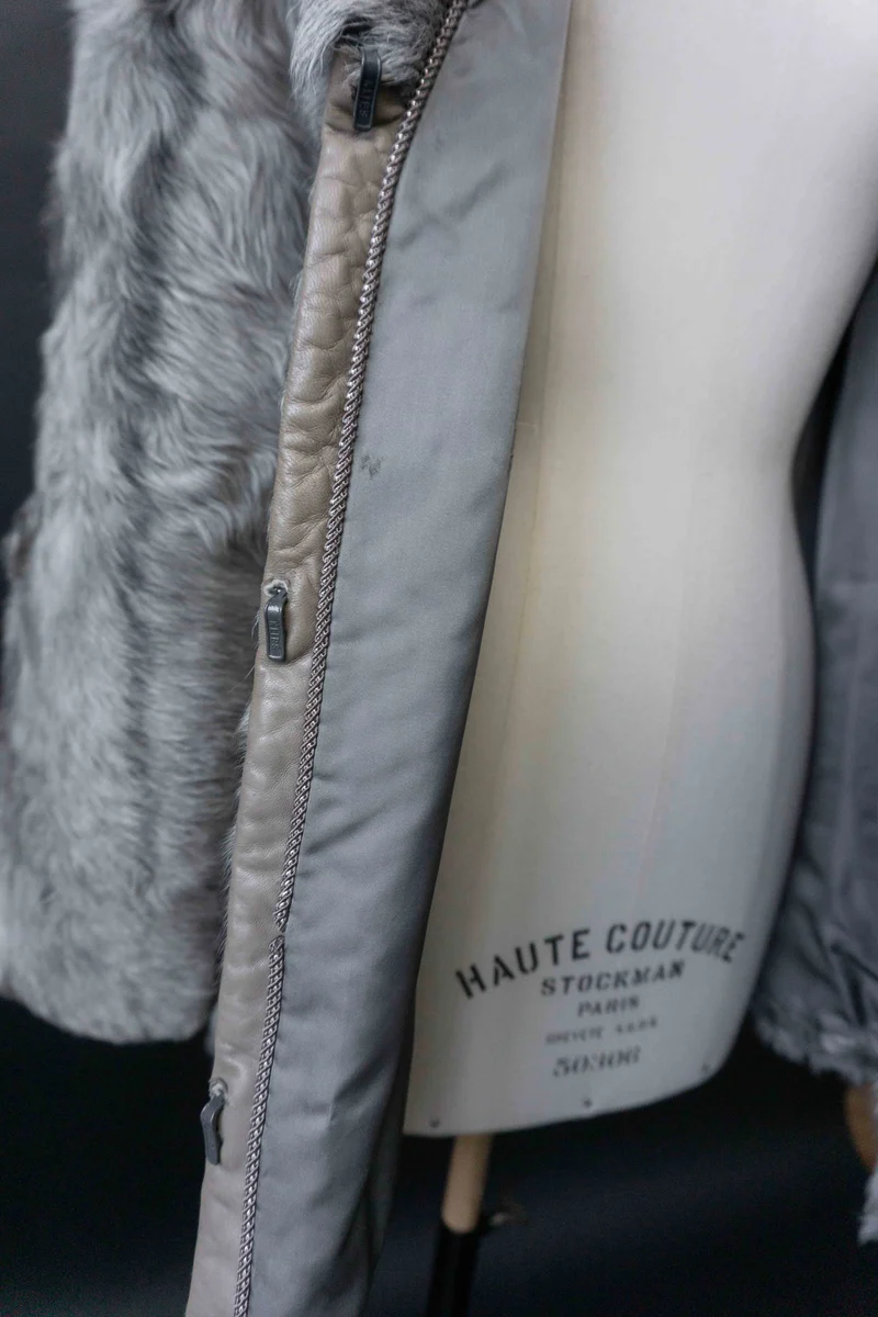 Vintage 70s Lammfelljacke, Grau, M–L