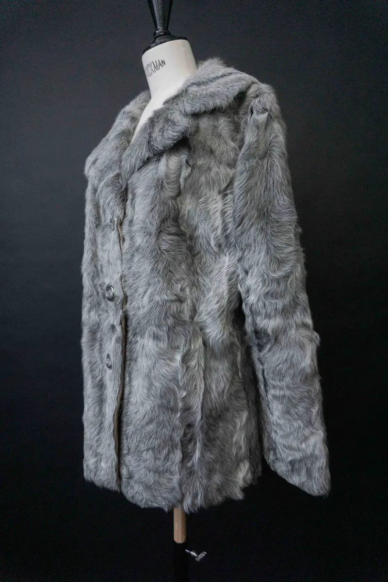 Vintage 70s Lammfelljacke, Grau, M–L