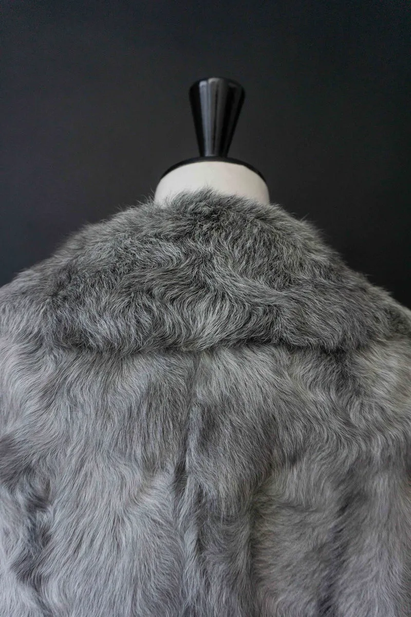 Vintage 70s Lammfelljacke, Grau, M–L