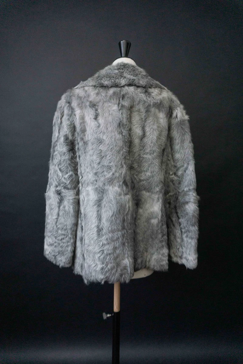 Vintage 70s Lammfelljacke, Grau, M–L