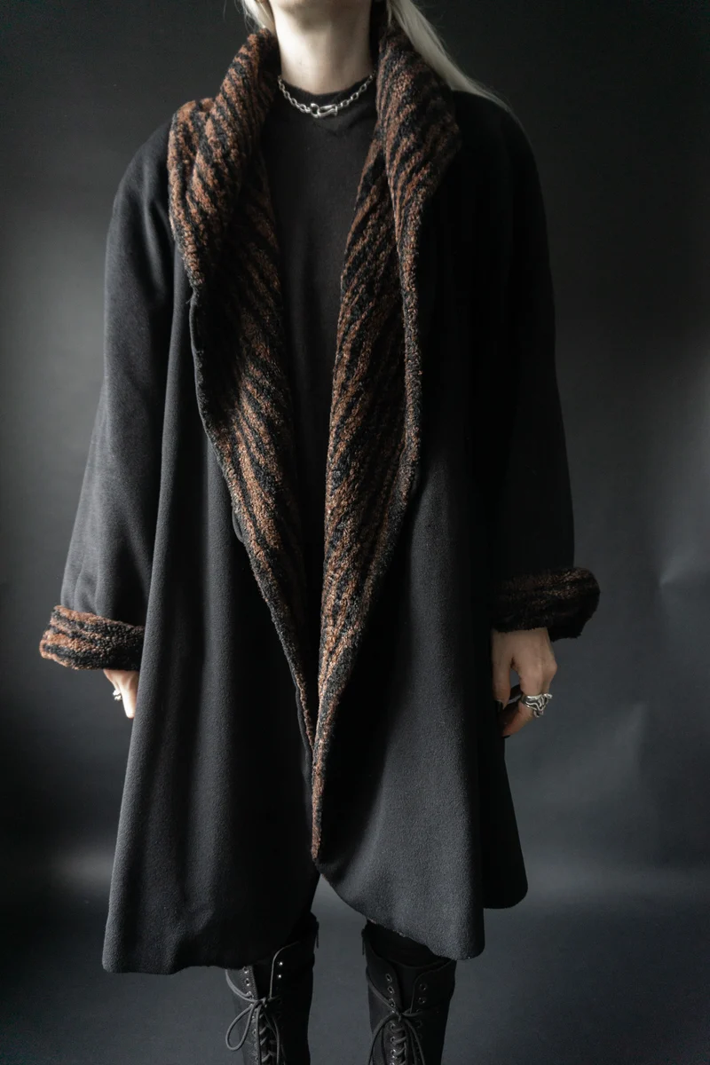 Vintage 80s Wolle-Angora-Kaschmir Mantel, M–XL