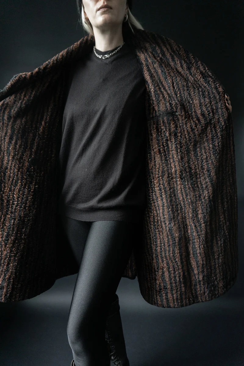 Vintage 80s Wolle-Angora-Kaschmir Mantel, M–XL